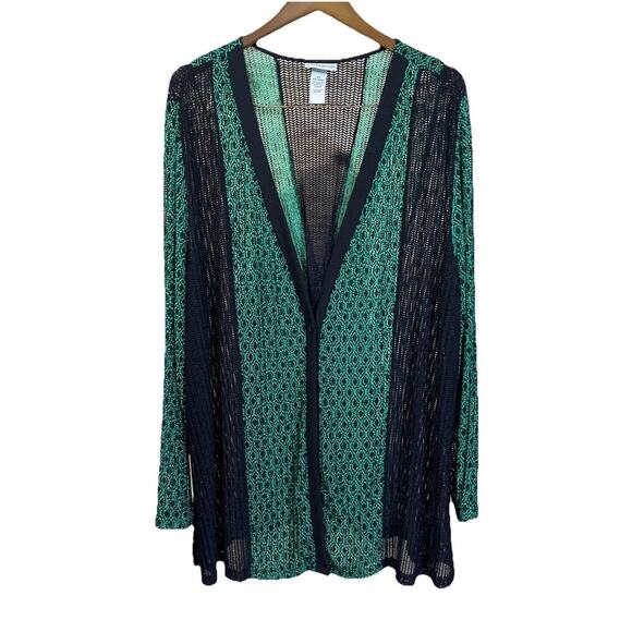 Catherines 2X Open Knit Cardigan Kimono Cover Up Green Lightweight Beachy - Picture 1 of 11
